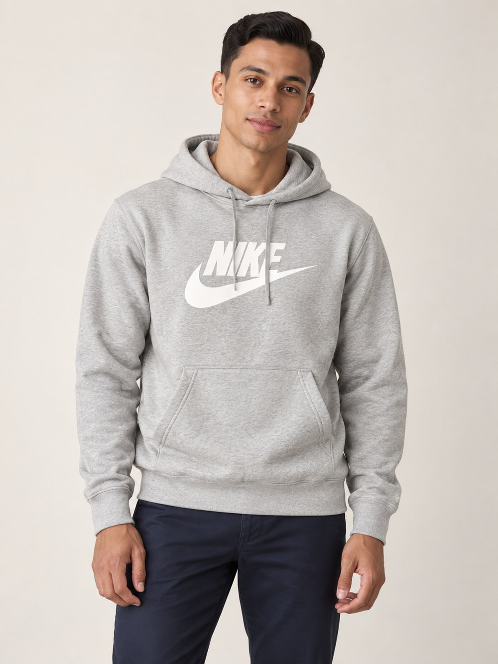 Nike Heather Gray White Logo Pullover Hoodie Small